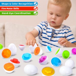 KIDZLIKE Easter Baskets Stuffers Eggs Toys Gifts for Toddlers-12 Matching Eggs with Colors and Shapes Recognition Skills, Educational Toys Montessori Toys for Preschool Kids