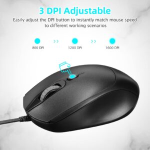 16 Pack Computer Mouse Pack Bulk Wired Silent USB Optical Corded Mouse with 3 Adjustable DPI Computer Mice Compatible with Laptop Desktop PC School Office Business Home Supplies