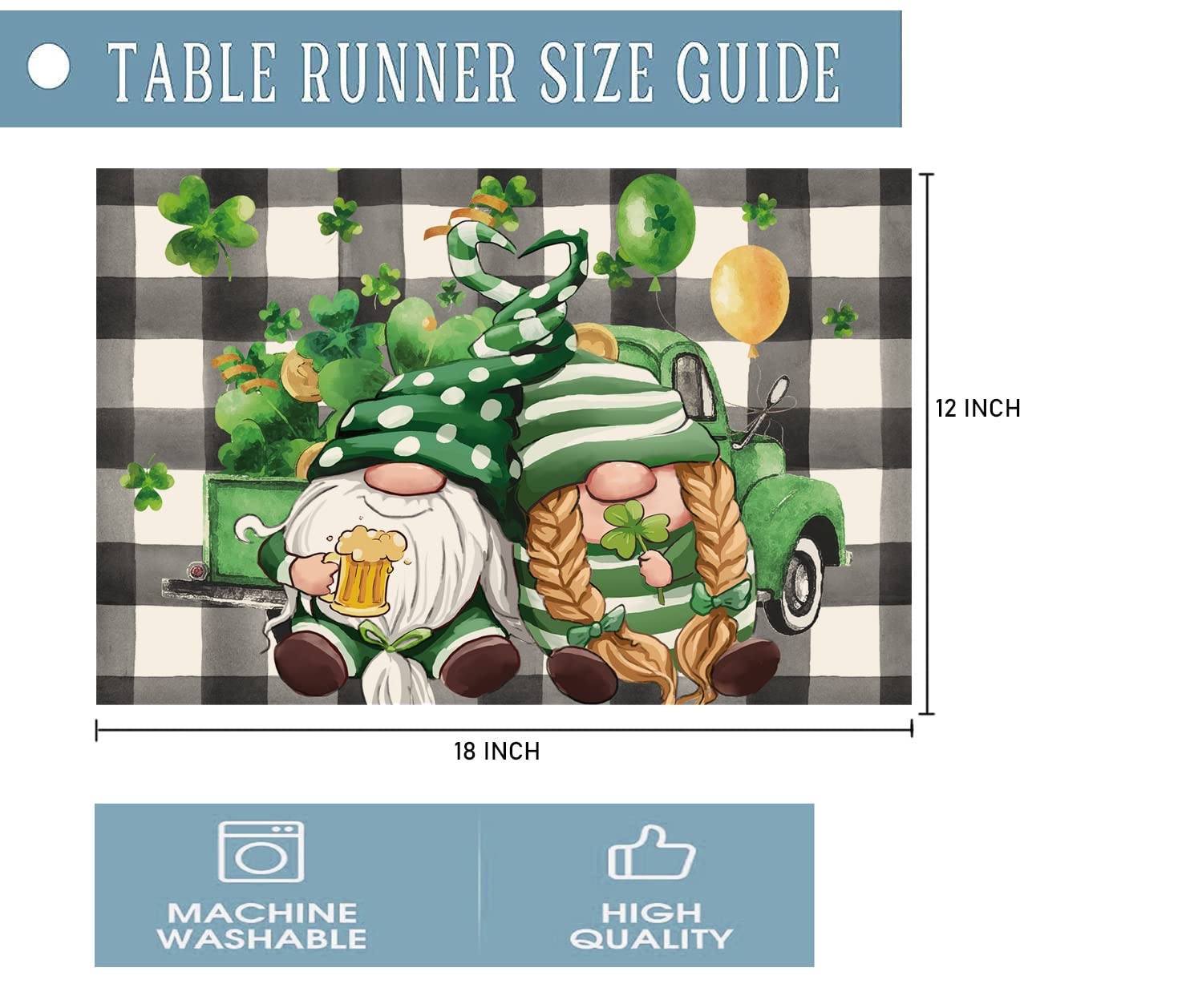 St. Patrick's Day Gnomes Placemats Set of 4,12x18 Inch Gnomes with Truck Buffalo Plaid Shamrock Heat-Resistant Place Mats,Green Irish Table Decors for Seasonal Farmhouse Kitchen Dining Holiday Party