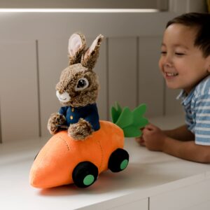 Animal Adventure | Peter Rabbit and Flopsy | Collectible 11" Singing Plush Peter Rabbit Driving a Carrot Car