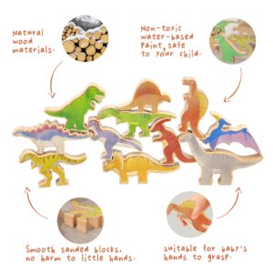 Xylolin Wooden Dinosaur Blocks Stacking and Balancing Toys, Toddler Wood Dinosaur Figures Blocks Imaginative Play, Preschool Educational Toys Gifts and Stack Balance Games for Kids