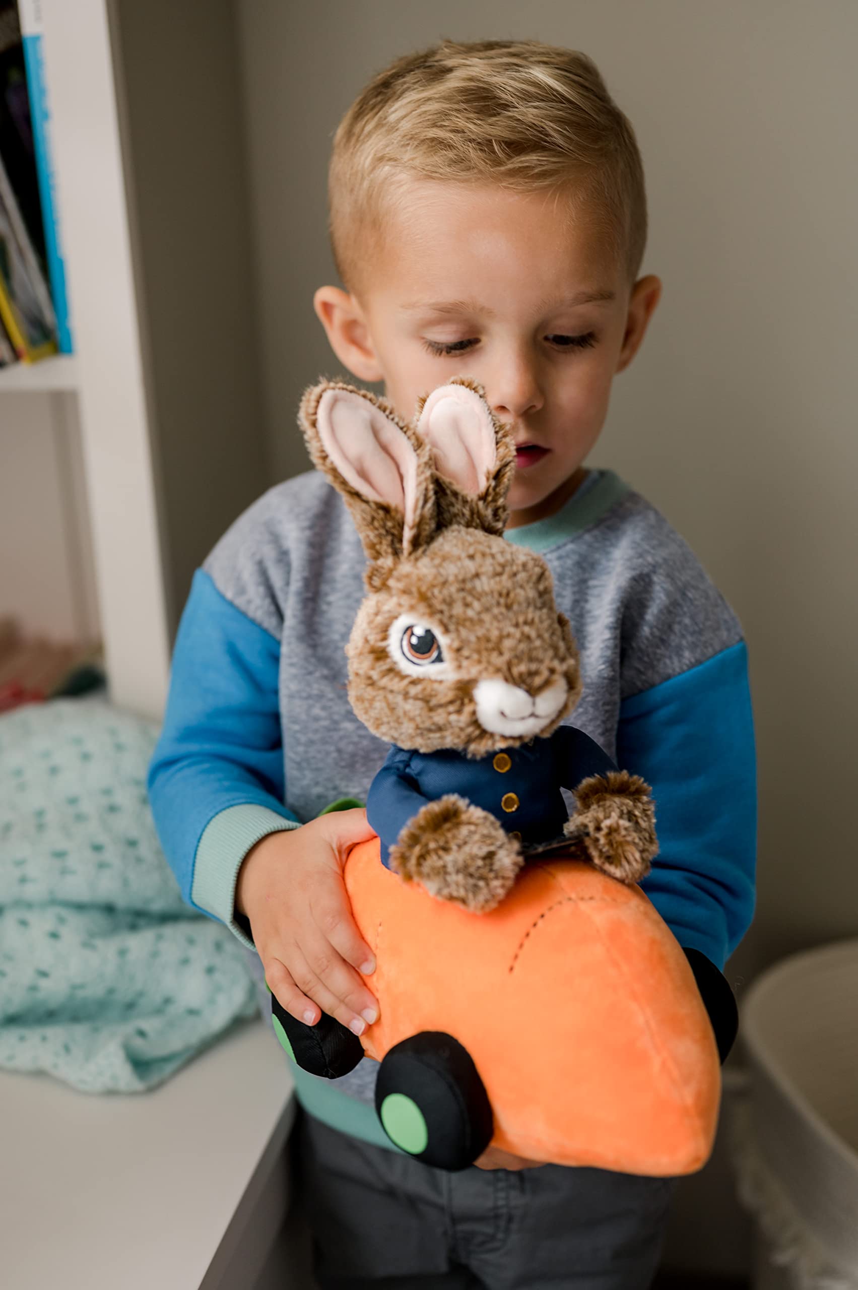 Animal Adventure | Peter Rabbit and Flopsy | Collectible 11" Singing Plush Peter Rabbit Driving a Carrot Car