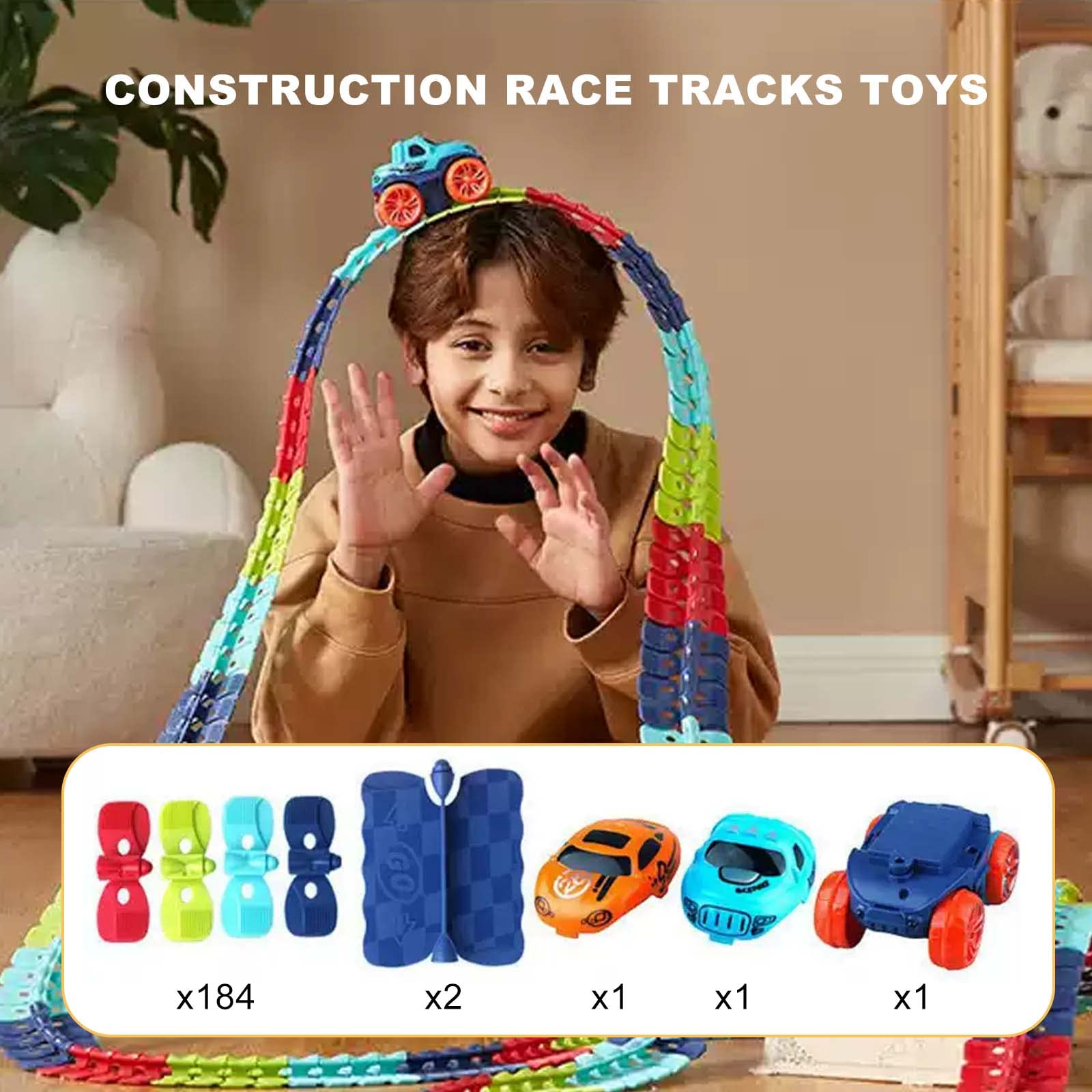 184 pcs Car Track Set Race Track Toys for Boys Kids Christmas Birthday Toys for Boys Kids Toy Birthday Toys, Flexible Changeable Magic Race Car Track Toys for 3 4 5 6 7 8 9 10 12+Year Old Boys Girls