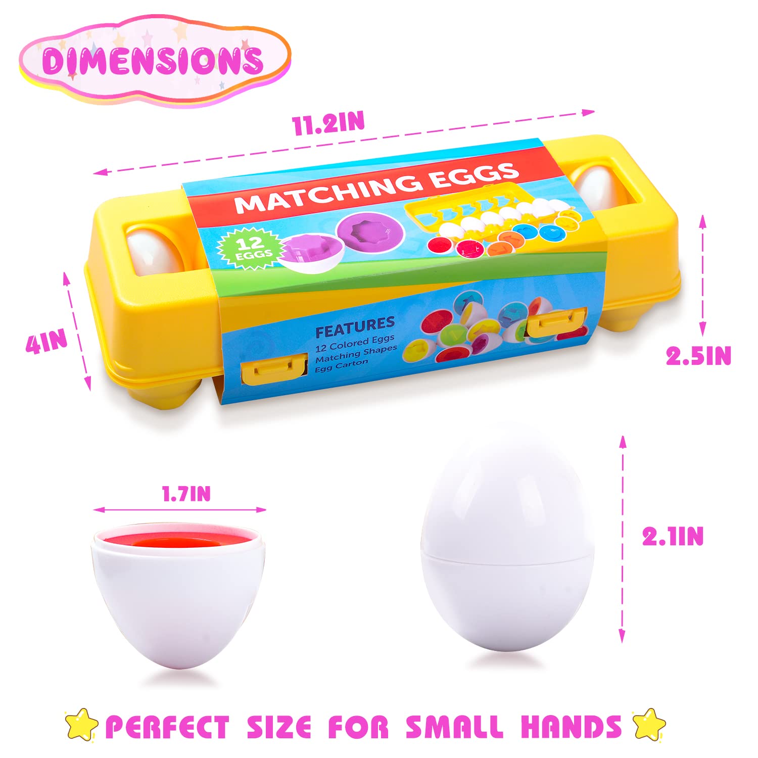 KIDZLIKE Easter Baskets Stuffers Eggs Toys Gifts for Toddlers-12 Matching Eggs with Colors and Shapes Recognition Skills, Educational Toys Montessori Toys for Preschool Kids