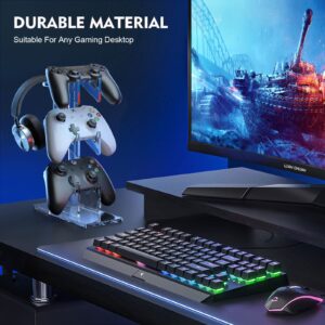 Game Controller Holder Headset Stand: Universal Dual Controller Holder 3 Tier Headset and Controller Holder Acrylic Holder Storage Gamepad Headphone Stand, for Xbox Series PS5 PS4 (Clear)