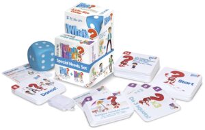 m&j games what's next? special needs set, jumbo sized inclusive floor game, board game for neurodivergent & autistic individuals, activity to improve social skills, ages 4+, 35 tiles, giant foam die