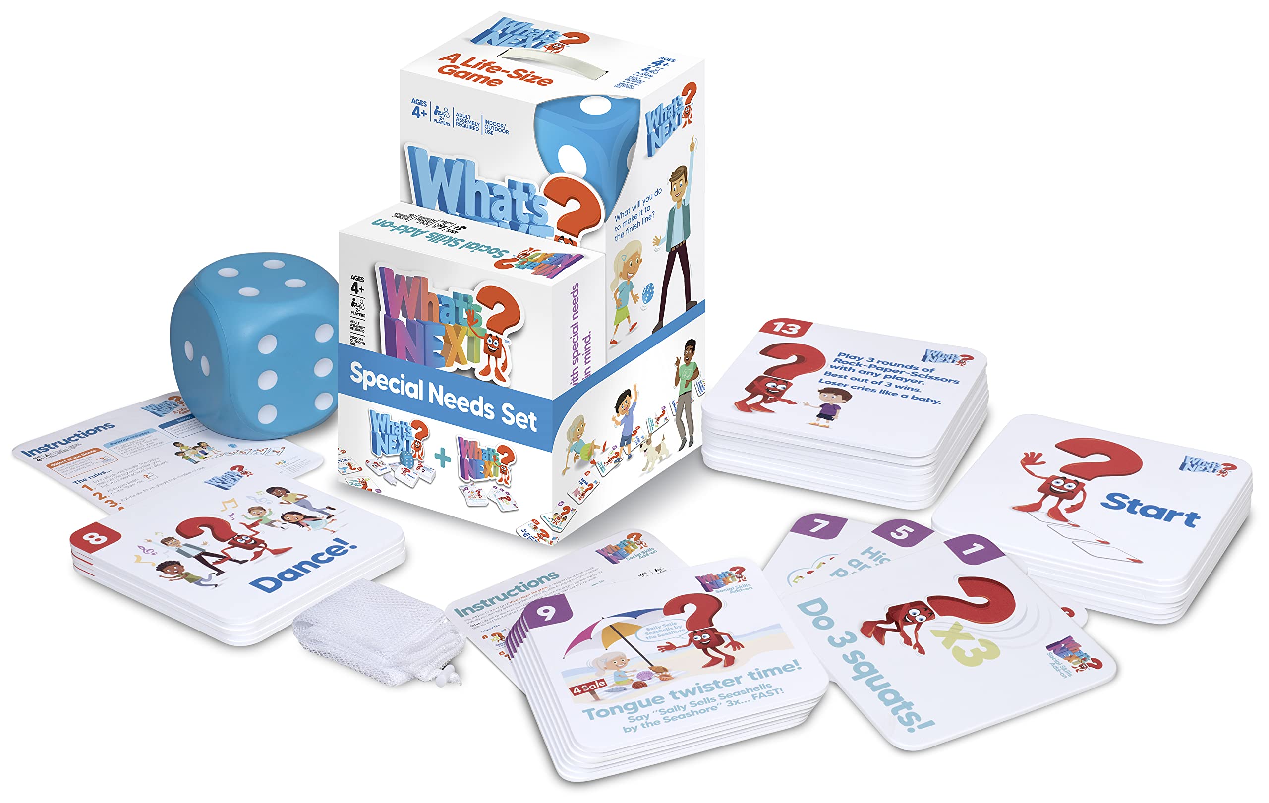 M&J Games What's Next? Special Needs Set, Jumbo Sized Inclusive Floor Game, Board Game for Neurodivergent & Autistic Individuals, Activity to Improve Social Skills, Ages 4+, 35 Tiles, Giant Foam Die