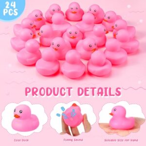 Hungdao 24 Pcs 2 Inch Mini Rubber Ducks for Kids Children Party Favors Bulk Bath Ducks Summer Pool Floating Toys Rubber Ducks Birthday Gifts for Boys Girls Baby Shower Supplies(Pink)