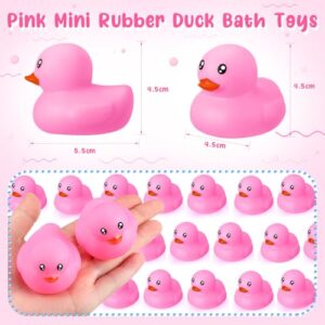 Hungdao 24 Pcs 2 Inch Mini Rubber Ducks for Kids Children Party Favors Bulk Bath Ducks Summer Pool Floating Toys Rubber Ducks Birthday Gifts for Boys Girls Baby Shower Supplies(Pink)