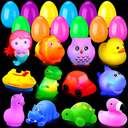 12 Pcs Prefilled Easter Eggs Baby Bath Toys Light up Bath Toys Floating Bathtub Toys Bathtime Toys Bath Light up Toys for Kids Toddler Birthday Easter Party Classroom Prize Supplies(Various Animals)