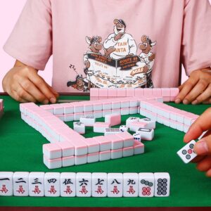 TWBTC 26MM Chinese Mini Mahjong Tiles Set 144 Melamine Tiles 1.02"(26mm) with Portable Travel Handbag Complete Mahjong Game Set - (Majiang, 中国麻将)