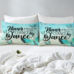 Dance Lovers Kids Sheet Queen Size,Butterfly Rustic Romantic Bedding Set,Girls Boys Adults Home Decor,Gymnastics Silhouette Stylish Blue Dreamy Bed Sheet Set 4pcs(Fitted + Flat + 2 Pillowcases)