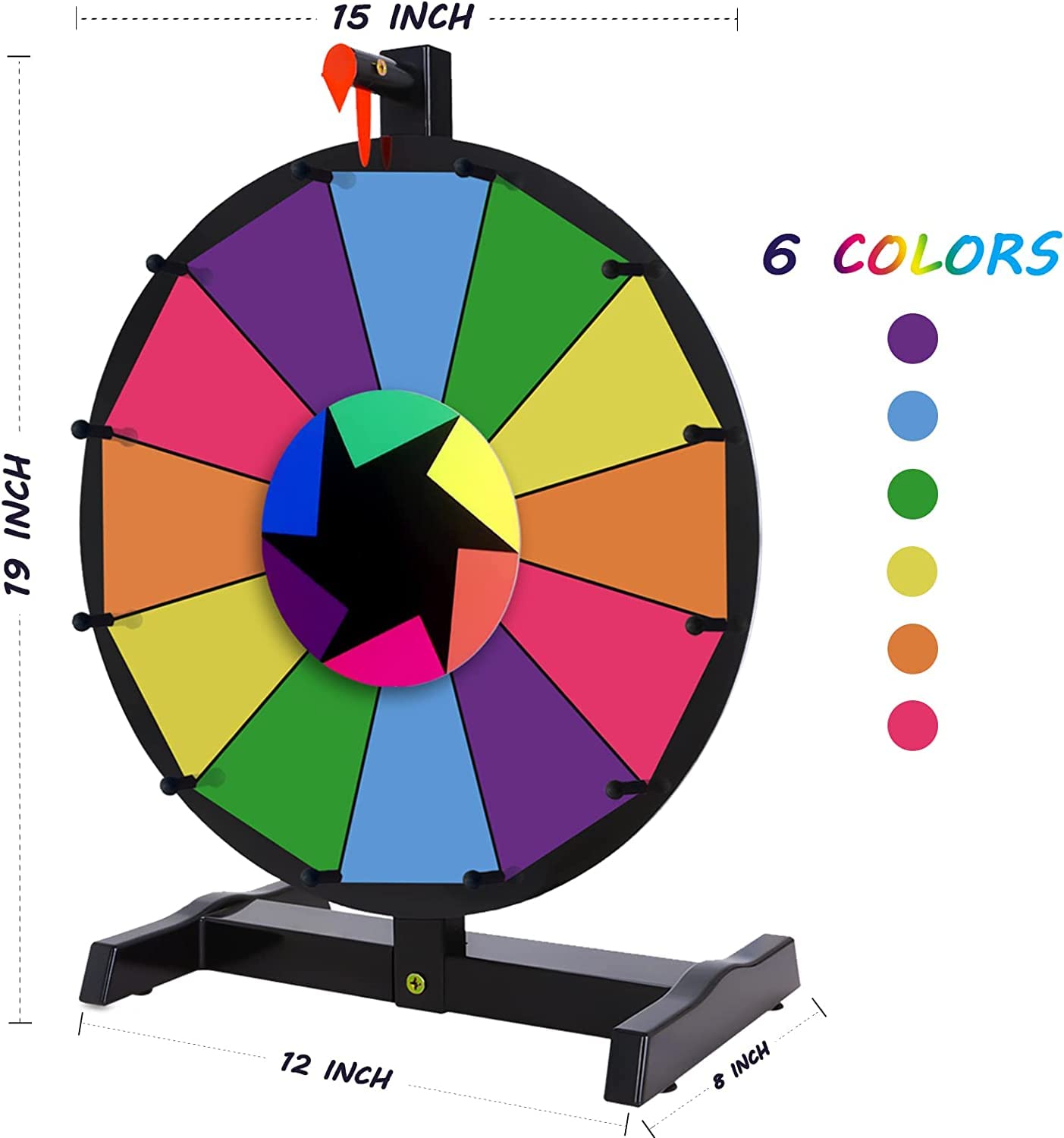 Hooomyai 15 Inch Tabletop Spinning Wheel with 12 Slots Durable Base Stand Spin Wheel for Prizes Dry Erase Prize Wheel with Dry Erase Markers and Eraser for Carnival Trade Show Party