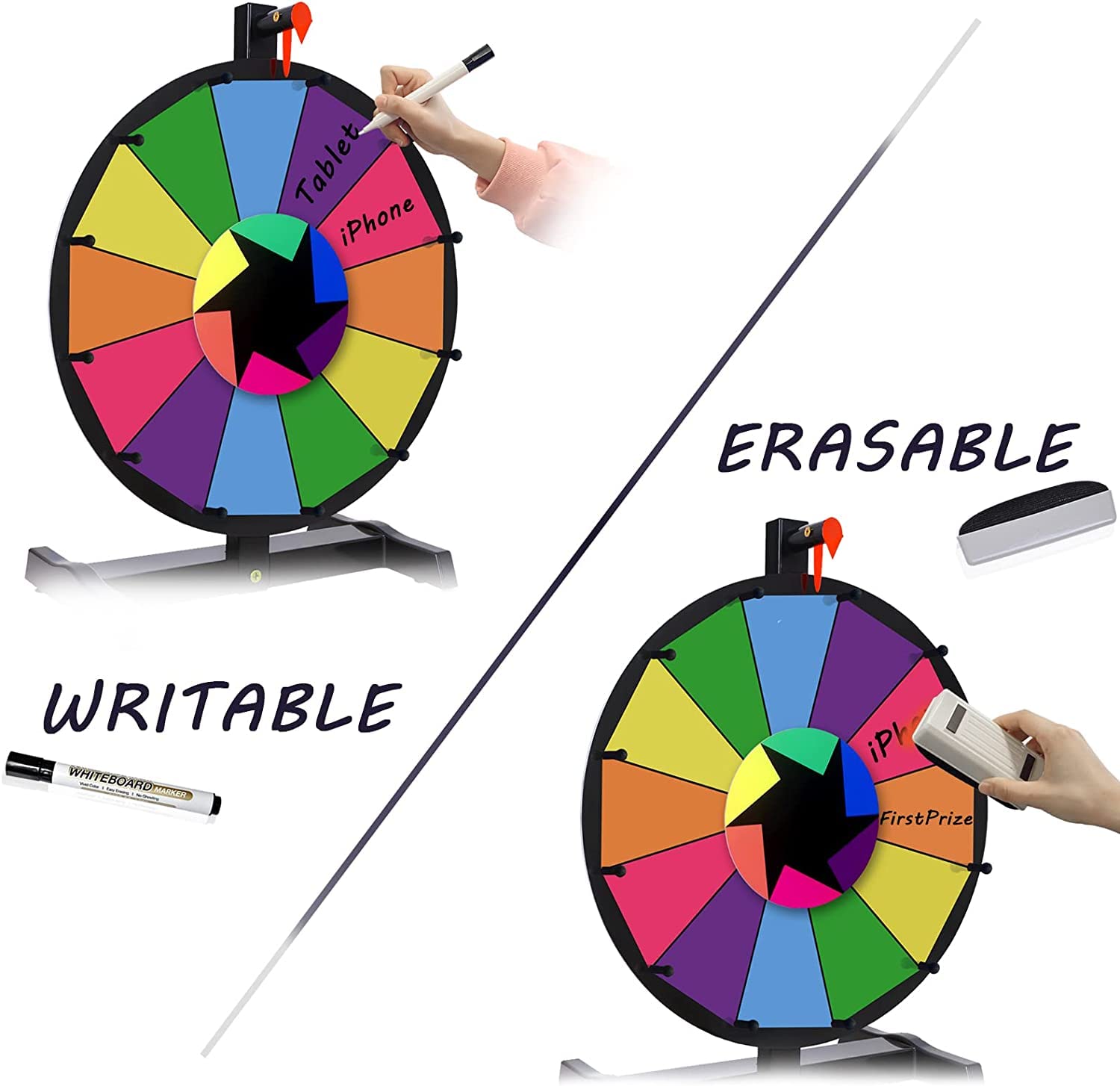 Hooomyai 15 Inch Tabletop Spinning Wheel with 12 Slots Durable Base Stand Spin Wheel for Prizes Dry Erase Prize Wheel with Dry Erase Markers and Eraser for Carnival Trade Show Party