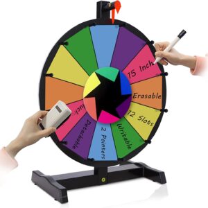 Hooomyai 15 Inch Tabletop Spinning Wheel with 12 Slots Durable Base Stand Spin Wheel for Prizes Dry Erase Prize Wheel with Dry Erase Markers and Eraser for Carnival Trade Show Party