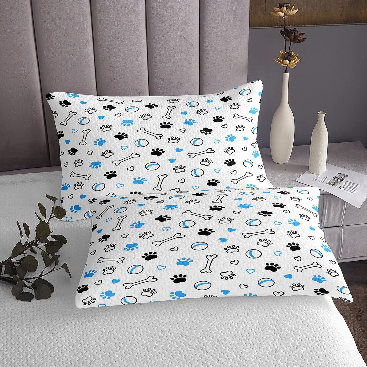 Homewish Cute Dog Pet Bedspread King Size Cartoon Tennis Doggy Bones Bedding Set 3pcs for Kids Boys Girls Room Decor Balls Sports Gaming Comforter Set Family Pet Quilt Set,2 Pillowcases