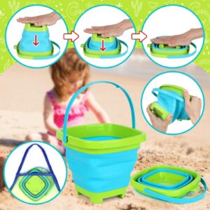 Lehoo Castle Beach Sand Toys, Sandbox Toys with Collapsible Sand Buckets and Shovels for Kids, Included Dinosaur Sand Molds, Mesh Bag, Watering Can, Summer Outdoor Toys for Boys Girls