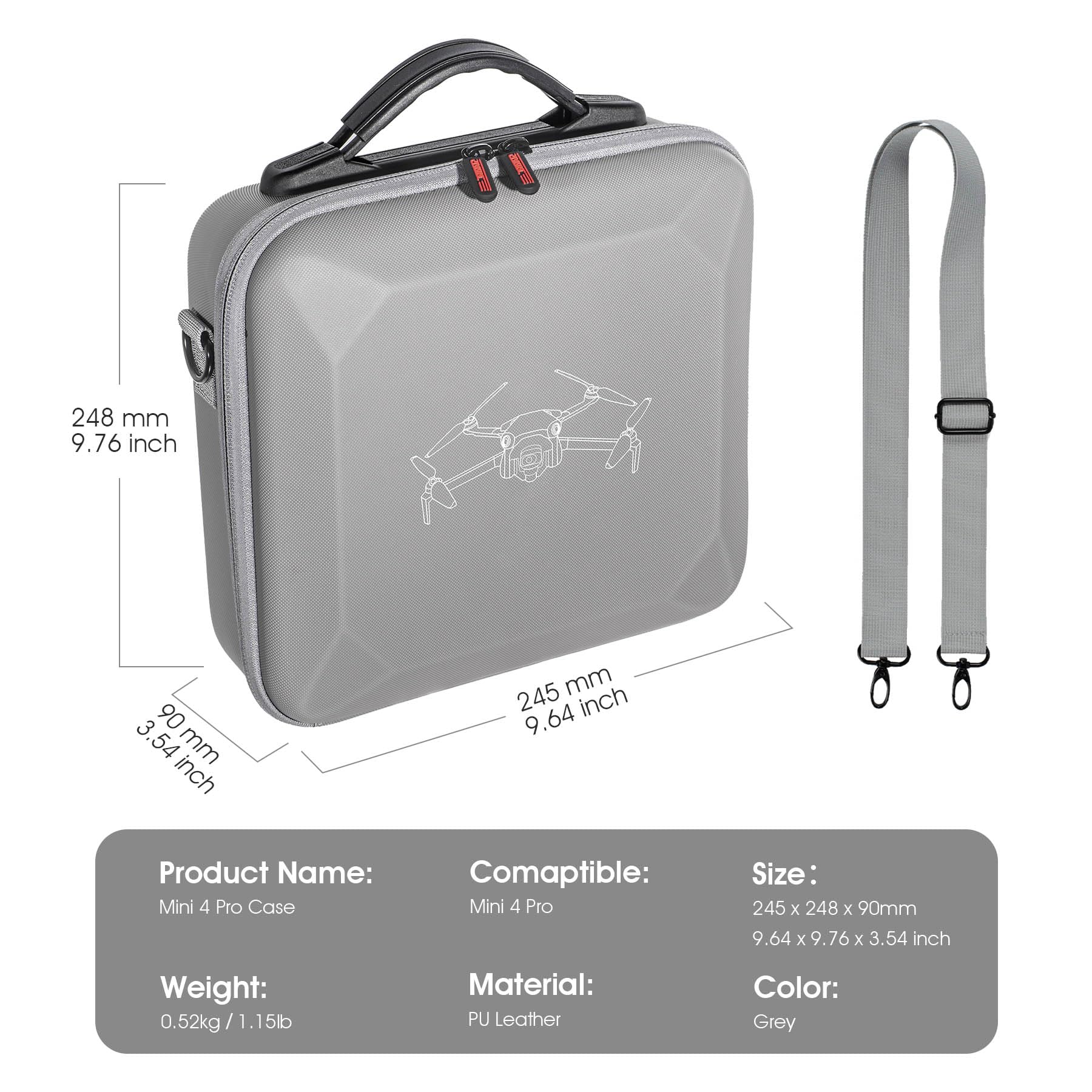 Mini 3 Pro Case, Waterproof PU Leather Carrying Case for DJI Mini 3 /DJI Mini 3 Pro/DJI Mini 4 Pro and Accessories, RC-N1 /N2Non-Screen Controller Combo with Shoulder Strap