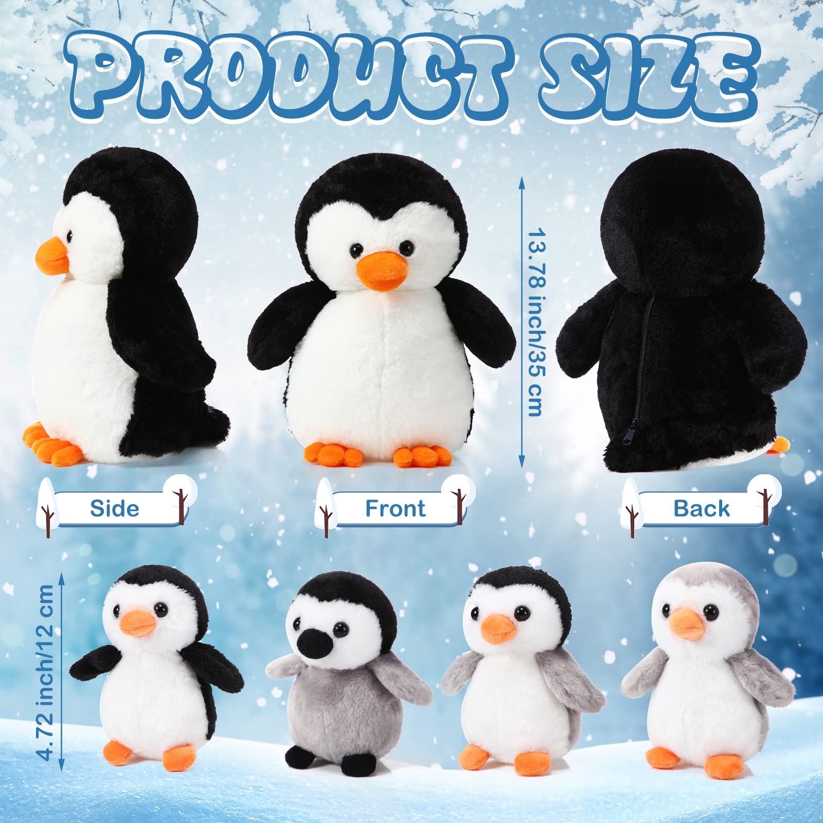 Harrycle 5 Pcs Penguin Plush Toy Set 1 Mommy Penguin Stuffed Animal with 4 Cute Babies in Her Belly 14 Inch Soft Cuddly Penguin Plushie for Kids Valentine's Day Birthday (Lovely Style)