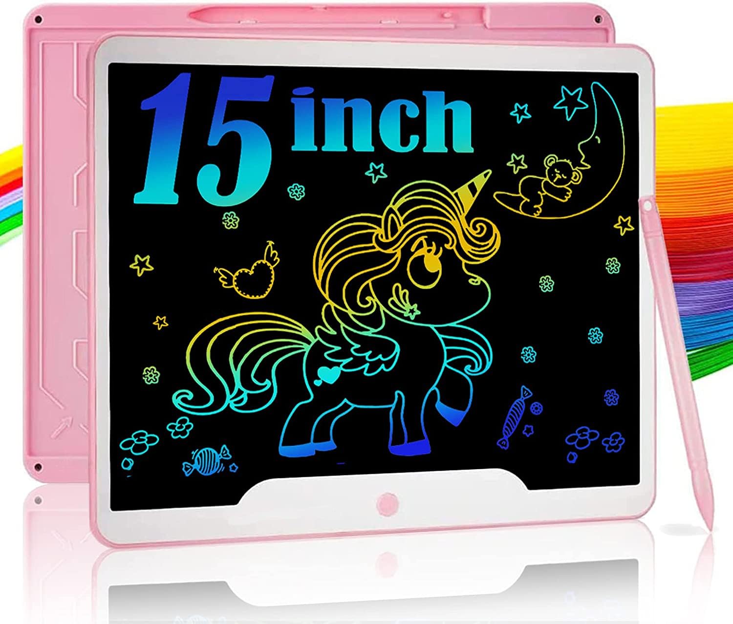 Toddler Toys for 3 4 5 6 7 Year Old Boys Girls Gifts, ScriMemo LCD Writing Tablet 15 Inch Kids Toys Doodle Pad, Reusable Drawing Board for Kids 3 4 5 6 7 8 9 Year Old Boy Girl Birthday Gifts (Pink)