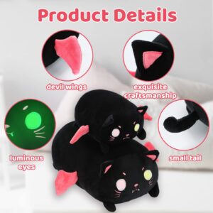 AIXINI Cute Black Cat Plush Pillow 8” Black Kitten Stuffed Animal with Luminous Eyes, Fat Soft Kawaii Plushies Hugging Plush Squishy Pillow Toy Gifts for Kids Bedding Sleeping