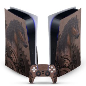 head case designs officially licensed simone gatterwe mechanical gear steampunk horse vinyl faceplate gaming skin decal compatible with sony playstation 5 ps5 disc console & dualsense controller