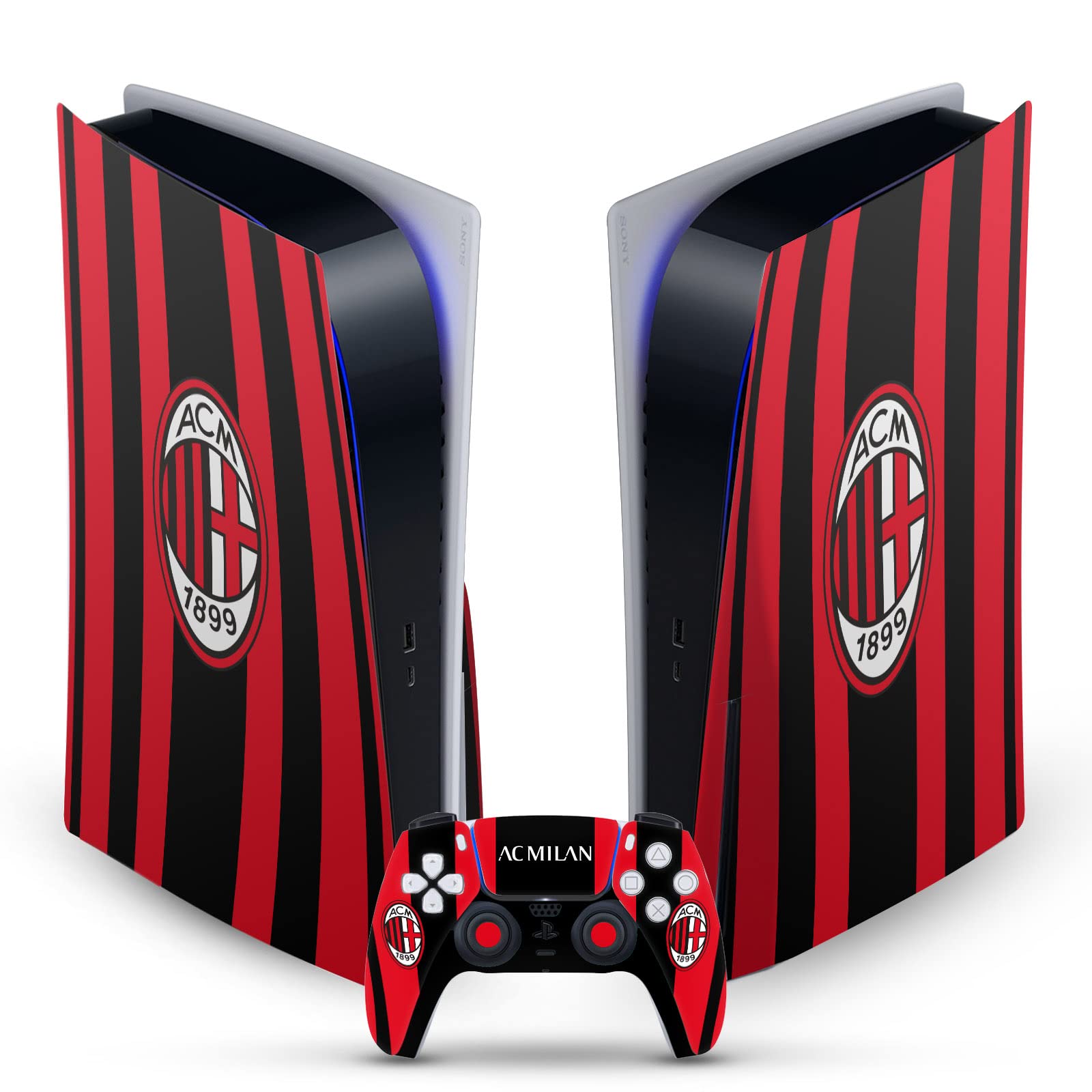 Head Case Designs Officially Licensed AC Milan Home 2021/22 Crest Kit Vinyl Faceplate Sticker Gaming Skin Decal Cover Compatible With Sony PlayStation 5 PS5 Disc Edition Console & DualSense Controller