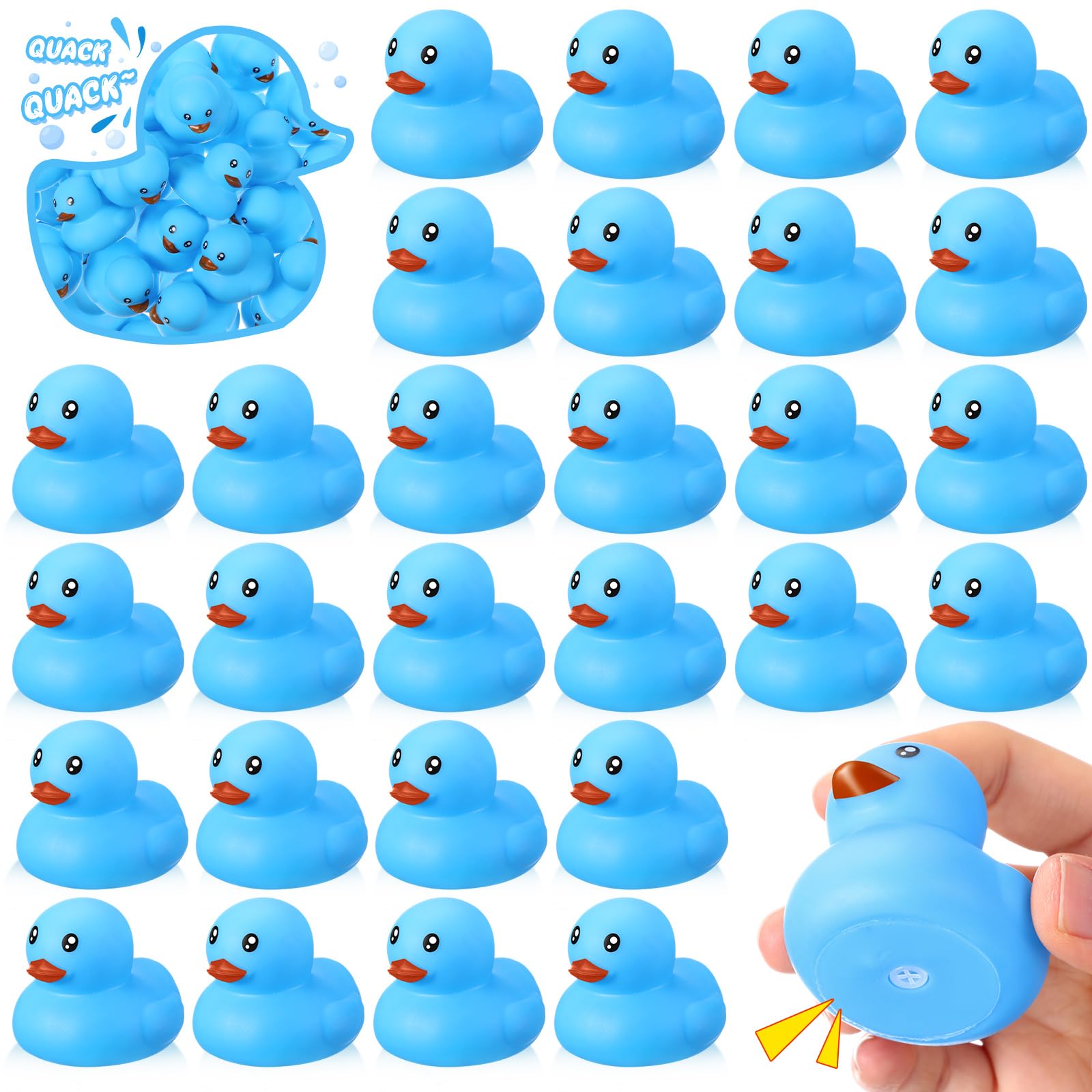 Hungdao 24 Pcs 2 Inch Mini Rubber Ducks for Kids Children Party Favors Bulk Bath Ducks Summer Pool Floating Toys Rubber Ducks Birthday Gifts for Boys Girls Baby Shower Supplies(Blue)