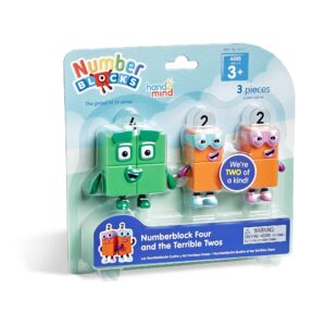 hand2mind numberblock four and the terrible twos, cartoon action figure set, toy figures, play figure playsets, small figurines for kids, number toys, math toys for kids 3-5, birthday gifts for kids