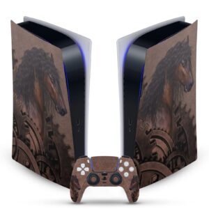 head case designs officially licensed simone gatterwe mechanical gear steampunk horse vinyl faceplate gaming skin decal compatible with sony playstation 5 ps5 digital console and dualsense controller