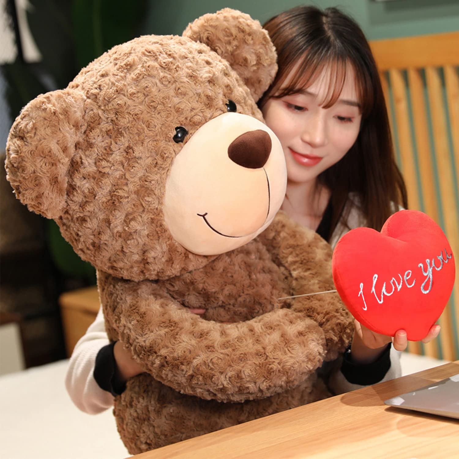 ROCHEMON Teddy Bear Stuffed Animals Valentines Day Gifts for Her Him with Heart Boyfriend Brown 19.7inch