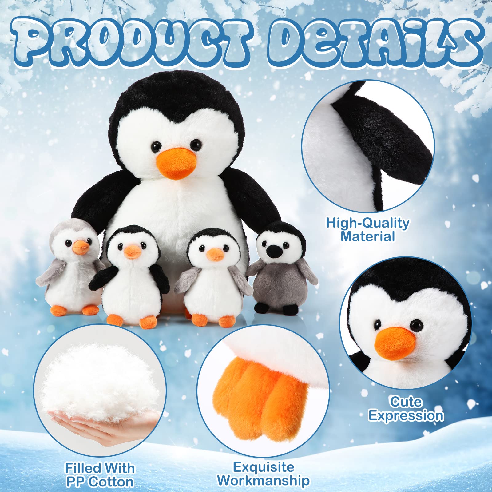 Harrycle 5 Pcs Penguin Plush Toy Set 1 Mommy Penguin Stuffed Animal with 4 Cute Babies in Her Belly 14 Inch Soft Cuddly Penguin Plushie for Kids Valentine's Day Birthday (Lovely Style)