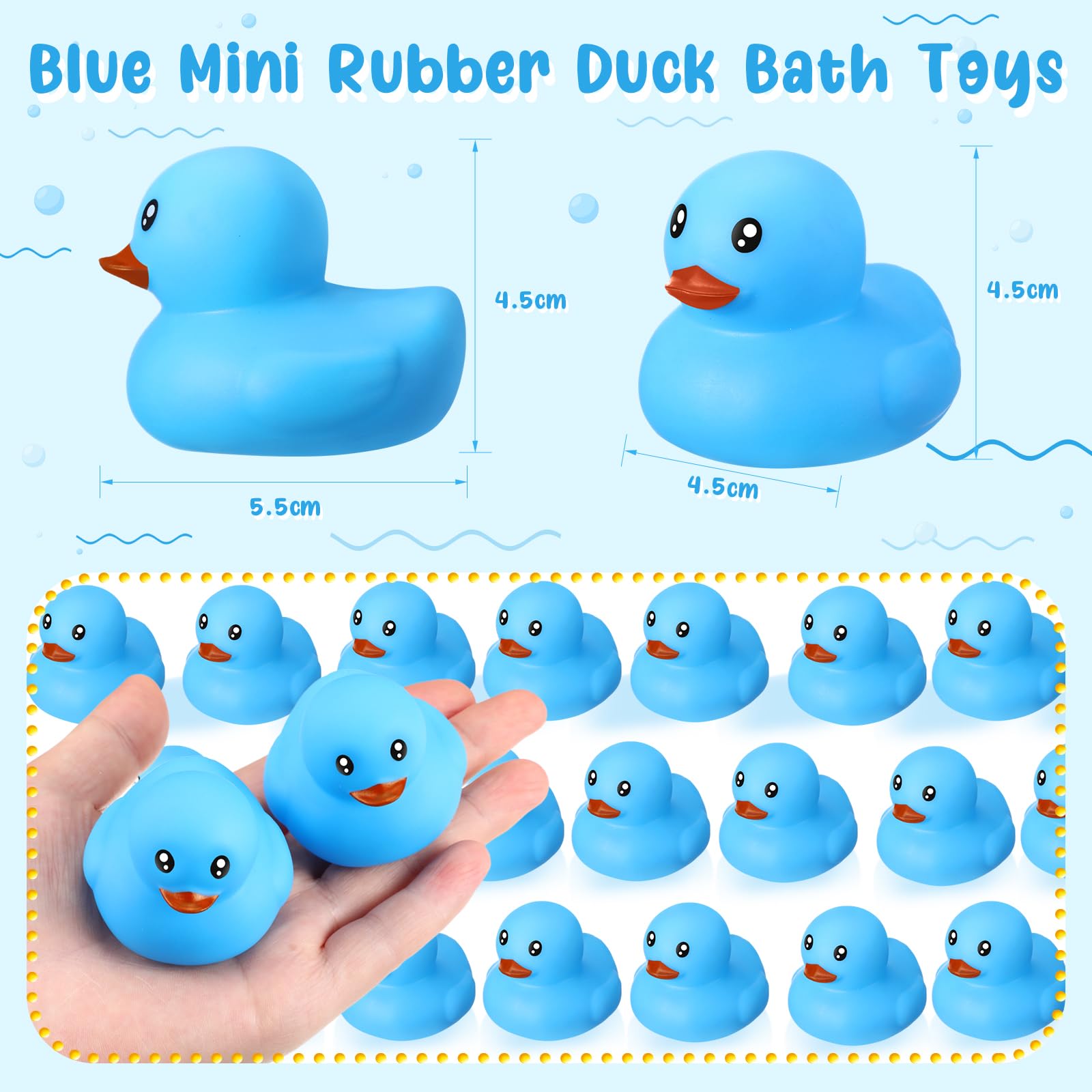 Hungdao 24 Pcs 2 Inch Mini Rubber Ducks for Kids Children Party Favors Bulk Bath Ducks Summer Pool Floating Toys Rubber Ducks Birthday Gifts for Boys Girls Baby Shower Supplies(Blue)