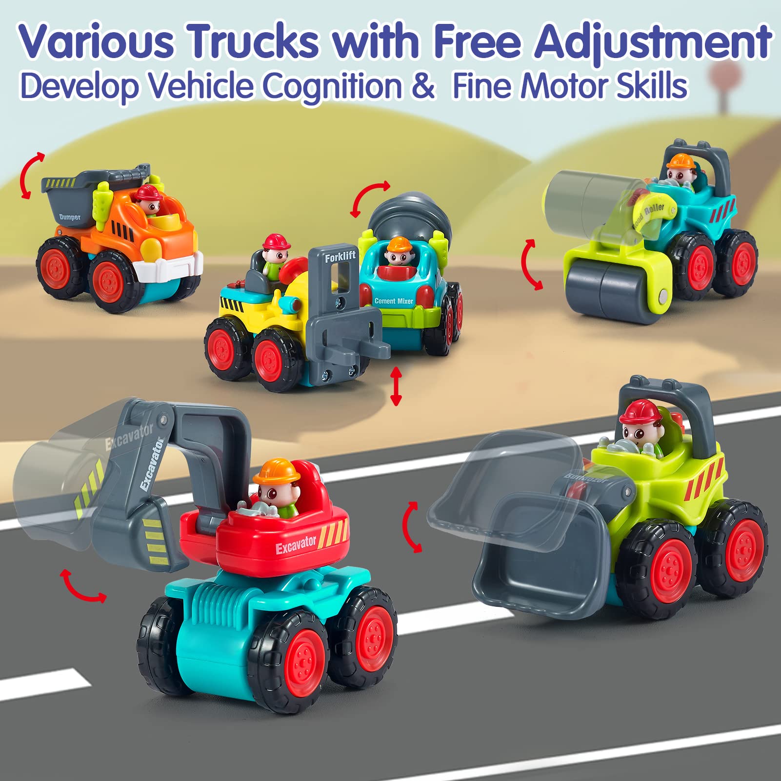 HOLA Toys for 1 Year Old Boy Birthday Gift - 6 PCs Toy Trucks Mini Car Toys for 2 Year Old Boy Birthday Gift, Toddler Toys Age 1-2, Baby Easter Basket Stuffers