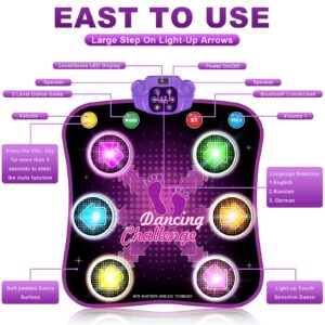 Jugana Kids Dance Mat Toys, Electronic Music Dance Pad with Light Up 6-Button & Wireless Bluetooth, Dance Game Toys for 3-12 Year Old Kids Girls Boys