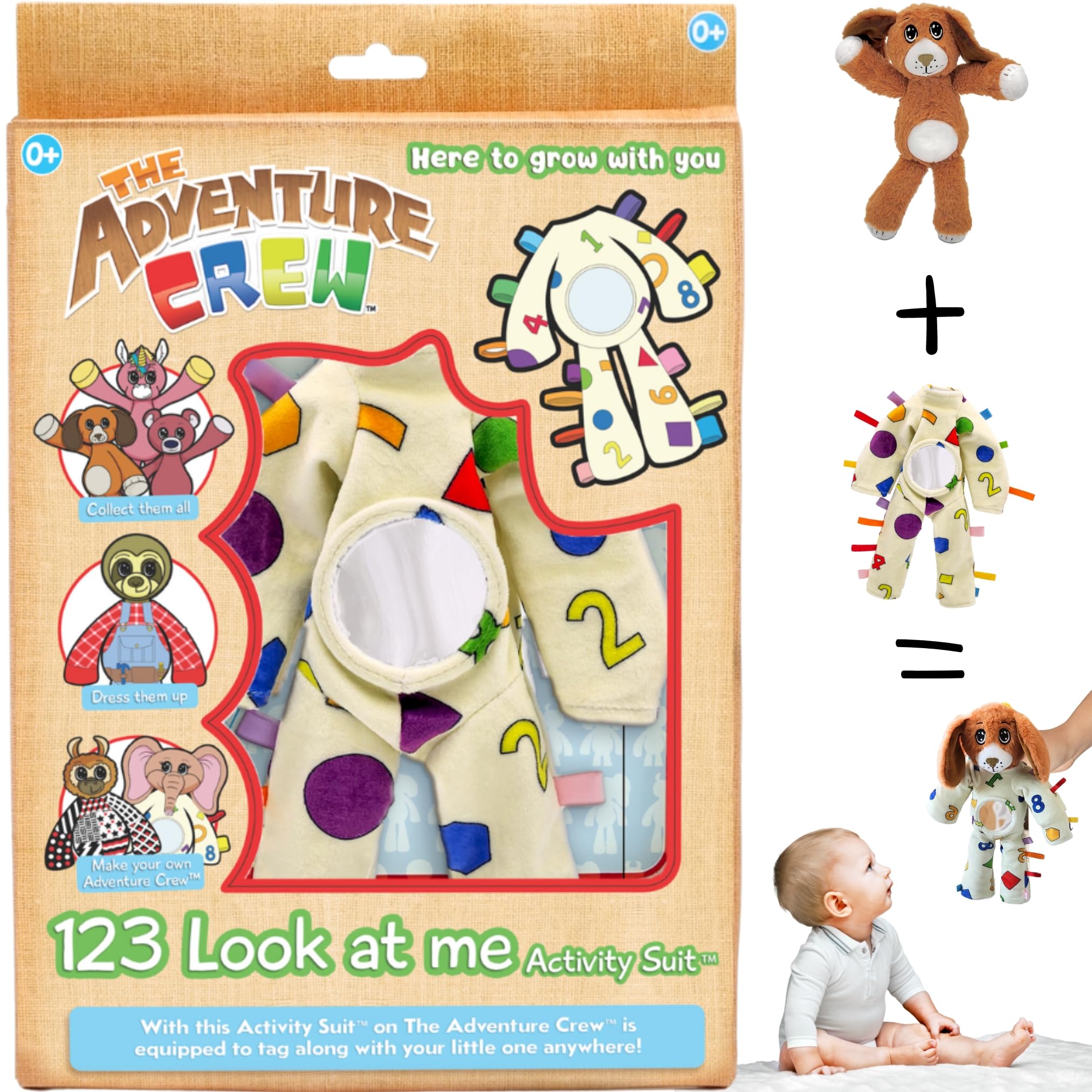 Nobory Toys The Adventure Crew 123 Look at Me Sensory Activity Suit for Infants and Toddlers | Interchangeable with The Adventure Crew Plush Characters | Early Learning Toy