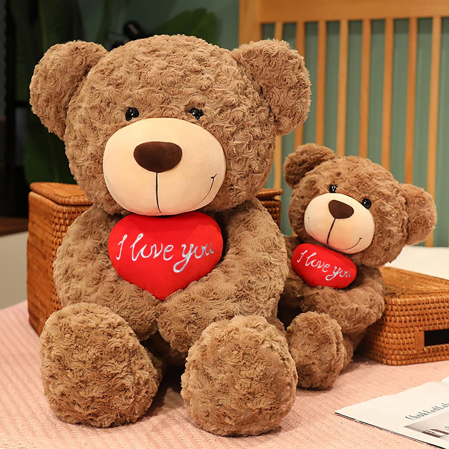 ROCHEMON Teddy Bear Stuffed Animals Valentines Day Gifts for Her Him with Heart Boyfriend Brown 19.7inch