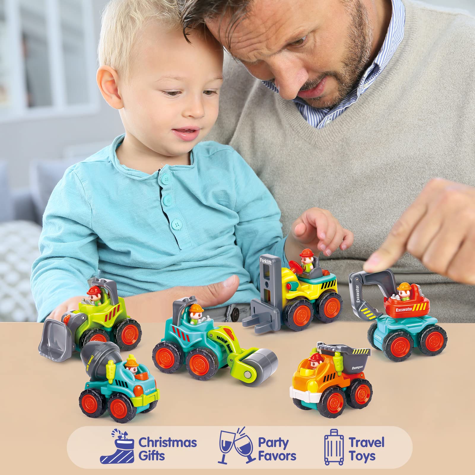 HOLA Toys for 1 Year Old Boy Birthday Gift - 6 PCs Toy Trucks Mini Car Toys for 2 Year Old Boy Birthday Gift, Toddler Toys Age 1-2, Baby Easter Basket Stuffers