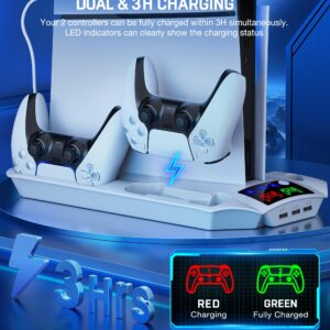 PS5 Slim Stand and Cooling Station with Controller Charging Station for Playsation 5 Slim/PS5 Disc Digital Console, PS5 Accessories Incl. 3 Levels Cooling Fan, 13 Game Slots, 3 USB HUB, Headset Holder