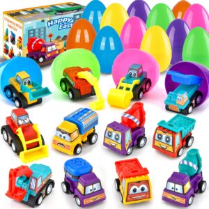 easter basket stuffers for toddler easter gifts for boys easter egg stuffers easter baskets for kids 12 filled easter eggs with toys inside pull back construction vehicles fillers classroom favors