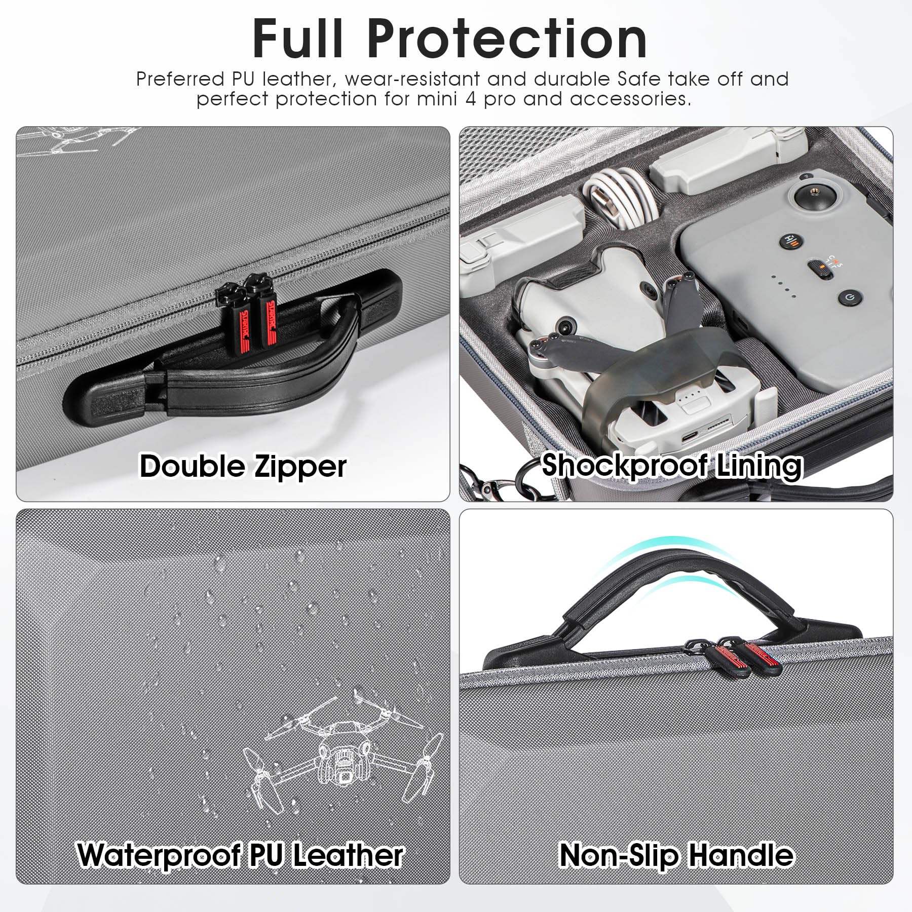 Mini 3 Pro Case, Waterproof PU Leather Carrying Case for DJI Mini 3 /DJI Mini 3 Pro/DJI Mini 4 Pro and Accessories, RC-N1 /N2Non-Screen Controller Combo with Shoulder Strap