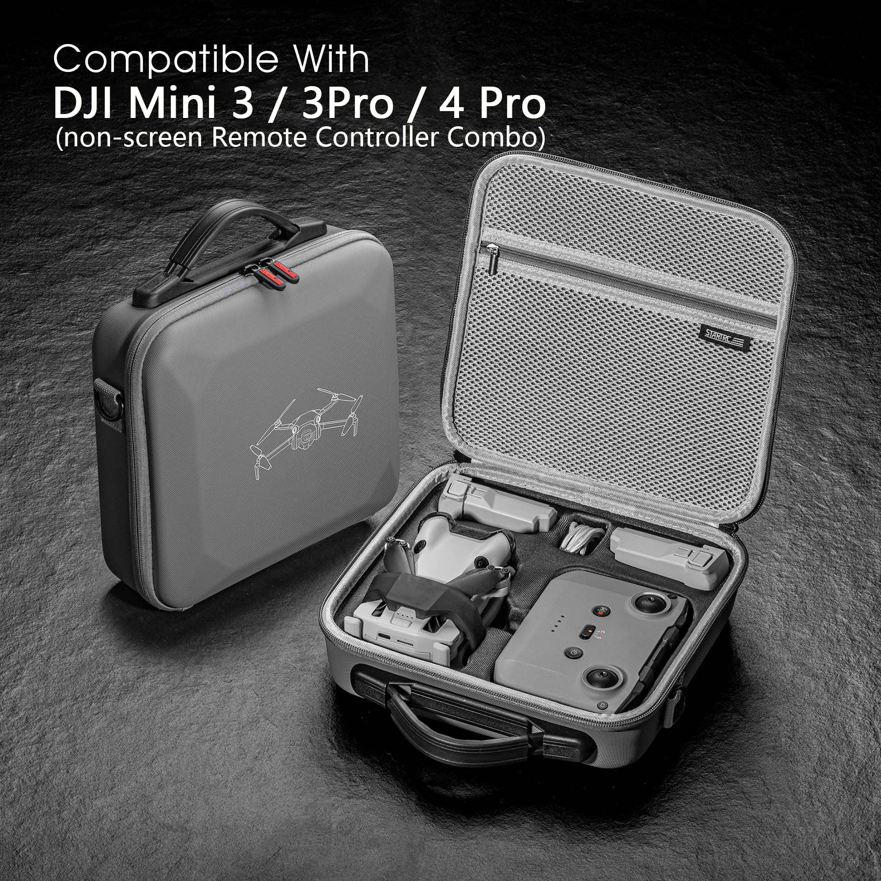 Mini 3 Pro Case, Waterproof PU Leather Carrying Case for DJI Mini 3 /DJI Mini 3 Pro/DJI Mini 4 Pro and Accessories, RC-N1 /N2Non-Screen Controller Combo with Shoulder Strap