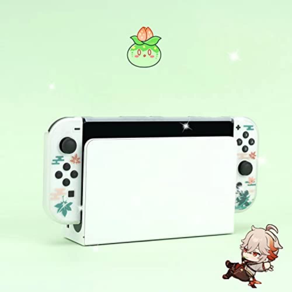 ENFILY Cute Genshin Impact Kaedehara Kazuha Case Compatible with Nintendo Switch OLED, Dockable Case Cover, Ergonomic Soft TPU Grip Case for Joycon, Sparkle Skin Set