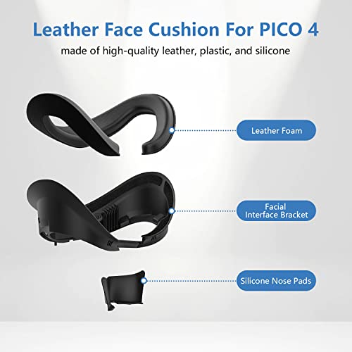 AMVR Face Cover for Pico 4/Pico 4 Ultra, Resilient Vent Leather Face Pad Replacement Soft Facial Cushion Interface Bracket Set Washable Lightproof Comfortable VR Accessories（Black, 3-in-1）