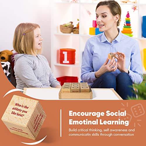 Garybank Conversation Cubes W/Tic Tac Toe Game,Great Conversation Starter-Building Relationship,Wooden Block for Family Game Night,School Counselor Supplies,Therapy Icebreaker Game for Kid Teen Adult