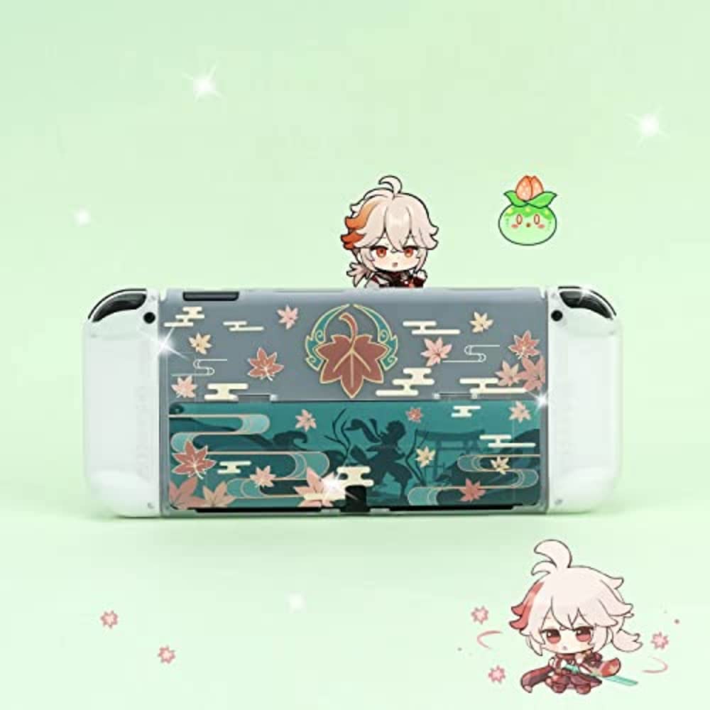 ENFILY Cute Genshin Impact Kaedehara Kazuha Case Compatible with Nintendo Switch OLED, Dockable Case Cover, Ergonomic Soft TPU Grip Case for Joycon, Sparkle Skin Set