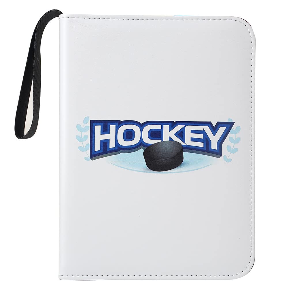 Leatherette 4 Pocket Trading Card Binder Album Holder Pages Folder Protector for Ice Hockey Trading Cards TCG - Top loading 3 Ring Zip Card Binder Album Hockey Cards