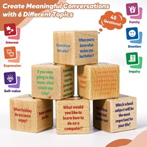 Garybank Conversation Cubes W/Tic Tac Toe Game,Great Conversation Starter-Building Relationship,Wooden Block for Family Game Night,School Counselor Supplies,Therapy Icebreaker Game for Kid Teen Adult