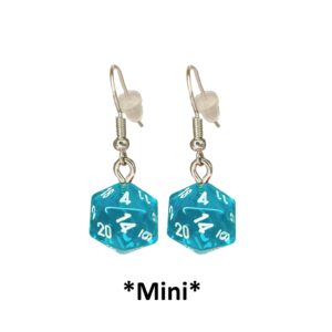 *Miniature* d20 Mini Dice Translucent Earrings (Teal)