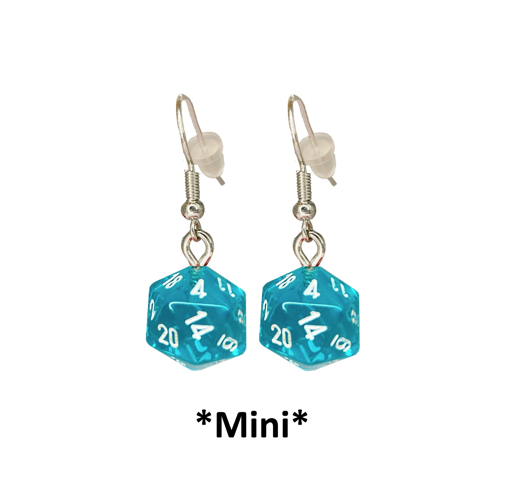 *Miniature* d20 Mini Dice Translucent Earrings (Teal)